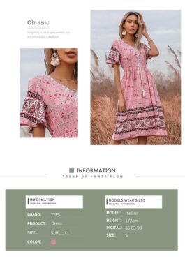 Women’s Pink V-neck Printed Dress